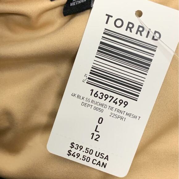 NWT Torrid Ruched Off-Shoulder Short Sleeve Mesh Top Black Nude 0/L/12 $39.50 - Picture 8 of 11